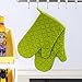 B.LeekS Cotton, Flame Retardant Quilted Silicone Coating Mitts Heat Resistant Potholder Microwave Oven Glove for Kitchen BBQ One Pair (Green)
