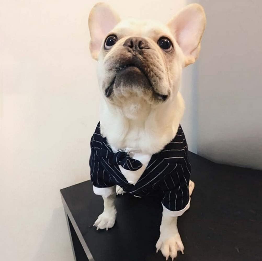 Petvins Dog Tuxedo Costume with Bowknot Tie, Pet Stripe Formal Suit Wedding Clothes, Prince Shirt Party Clothes for Small Medium Dog