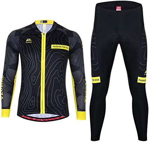 SUNVP Cycling Sports Jersey Cycle Gear Quick Dry Long Sleeve Breathable Bicycle Clothing Sets Outfits with 3D Silicone Padded for Men (L, Black)