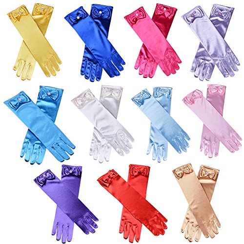 Mwfus Children Girl Beautiful Stage Performance Formal Party Pageant Gloves Princess Bow Long Tube Gloves - Thumbnail 3