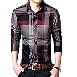 Womleys Mens Long Sleeve Slim Fit Casual Plaid Dress Shirts (Asian 3XL (US Large), Red)
