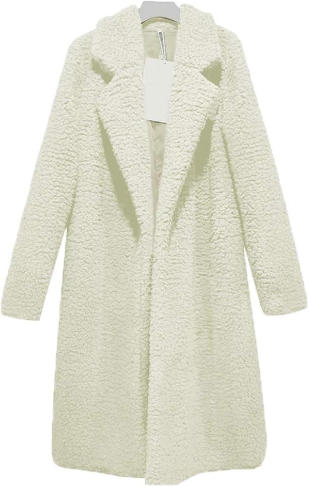 Women White Fuzzy Jacket Cozy Warm Winter Oversized Outwear Jackets