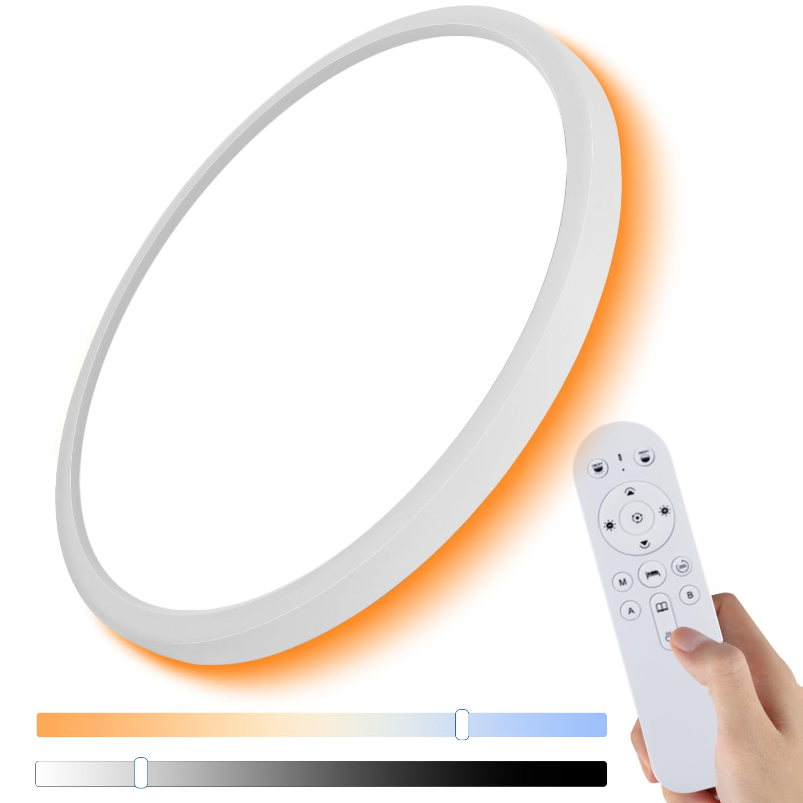 Photo 1 of 12 Inch LED Flush Mount Ceiling Light Fixture with Remote Control, Dimmable 2000K Warm Night Light for Bedroom, 24W 3000K-6500K Color Adjustable Ceiling Lamp for Living Room, Hallway, Memory Function