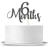 6 Months Cake Topper Black Glitter Baby 1/2 Birthday Cake Topper Baby Shower Party Decorations