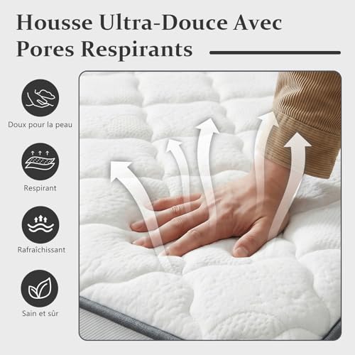 Zelmaron Matelas 140x200 cm, Épaisseur 25cm, Hybride Matelas, Matelas à Ressorts Ensachés et à Mémoire de Forme, H3 Moyenne Ferme, 7 Zones de Confort, Respirant, Soutien Parfait