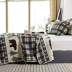 Junsey Rustic Bear Quilts Set King Size,Lightweight