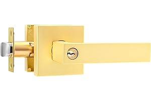 Leydebong 1 Pack Entrance Lever Door Handle Keyed Alike for Office or Front Door with a Satin Brass Finish, Heavy Duty Front Door Levers with Keys, Sleek Door Knobs