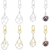 PH PandaHall 8pcs 4 Styles Crystal Stone Holder Keychains, Golden Crystal Pendant Key Chain Brass Cage Mesh Keychain Empty Crystal Holder with Adjustable Length for DIY Jewelry Crafts Purse Decoration
