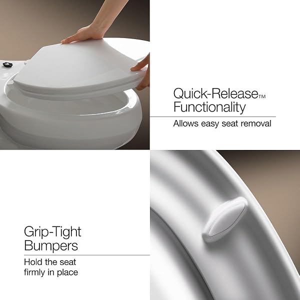 KOHLER 25875-0 HYTEN 3″ HEIGHT, ELEVATED SOFT CLOSE ELONGATED TOILET SEAT, CONTOURED SEAT WITH GRIP-TIGHT BUMPERS, QUICK-ATTACH HARDWARE, NO SLAM TOILET SEAT, WHITE