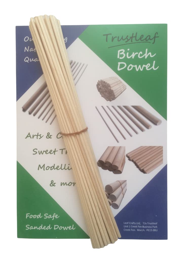 Trustleaf 4mm x 30cm Birch Hardwood Wooden Dowels (50 Dowels)