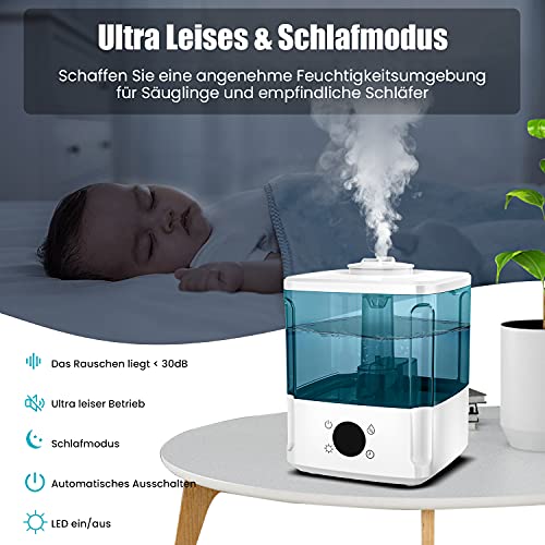 Humidificateur d\'Air 4.5L Humidificateur Silencieux Minuterie, 7 Couleurs Lumières LED, Arrêt Automatique, Mode Veille, 3 Réglages de Brume, Buse à 360° pour Chambre de Bébé Maison Salon Warmfunn