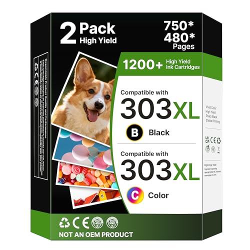 303XL 303 XL Ink Cartridges Black and Colour Replacement for HP 303 303XL Ink Cartridges Combo Pack for HP Envy Photo 6200 6230 7100 7134 7234 6234 6220 7830 7855 7130 7120 7900 Tango X(2-Pack)