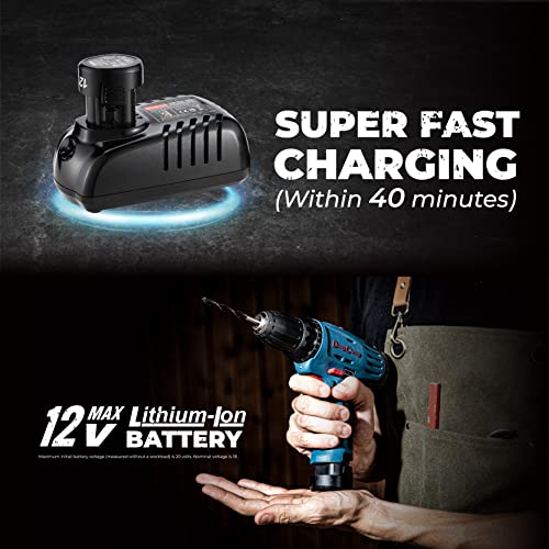 DongCheng 12V Max Akku-Bohrschrauber 30N.m,16+1,10m'm Schnellspannbohrfutter Bohrschrauber-Set (0-500/0-1500)mit 17-teiligem Handwerkzeugsatz für Heimwerkerprojekte,40 mins Schnellladegerät, DCJZ10-10