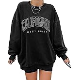 Langwyqu Women's Oversized Sweatshirt Los Angeles California Crewneck Long Sleeve Casual Loose Pullover Tops