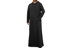 YAOHUOLE Kaftan for Men Long Sleeve Muslim Thobe for Men Big and Tall Kaftan with Hoodie