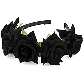 SuPoo Black Flower Headbands for Women Mexican Rose Flower Crown Floral Headpiece Halloween Day of The Dead Floral Hair Band Wreath for Renaissance Festival Maternity