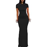 Womens Summer Cap Sleeve Square Neck Elegant Casual Lounge Bodycon Slim Maxi Evening Party Long Dress