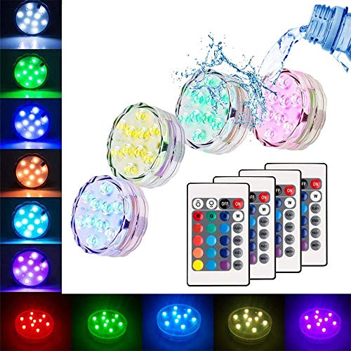 Submersible Led Lights Waterproof Multi-color Battery Remote Control, Party Perfect Decorative Lighting, Suitable for Aquarium Lights, Christmas, Halloween, Etc. IP68 Waterproof Rating (4Pack)