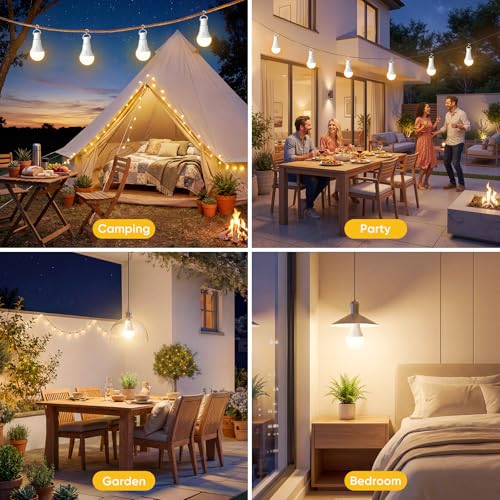 TaoFiaCo E27 Rechargeable Light Bulb with Remote Control – Battery-Free Bulb 3 Colours Dimmable USB 7W Button Control Pack of 2