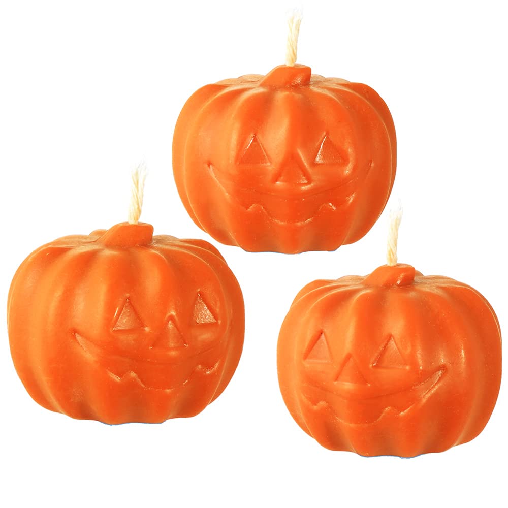 NKlaus 3X Halloween Beeswax Pumpkin Candle 4,5x6,5cm Orange Autumn Decoration Party 36433