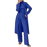 Women's 3 Piece Knit Lounge Set, Y2K Long Sleeve Cardigan Sleeveless Turtleneck Tank Top and Wide Leg Pants Matching Outfits