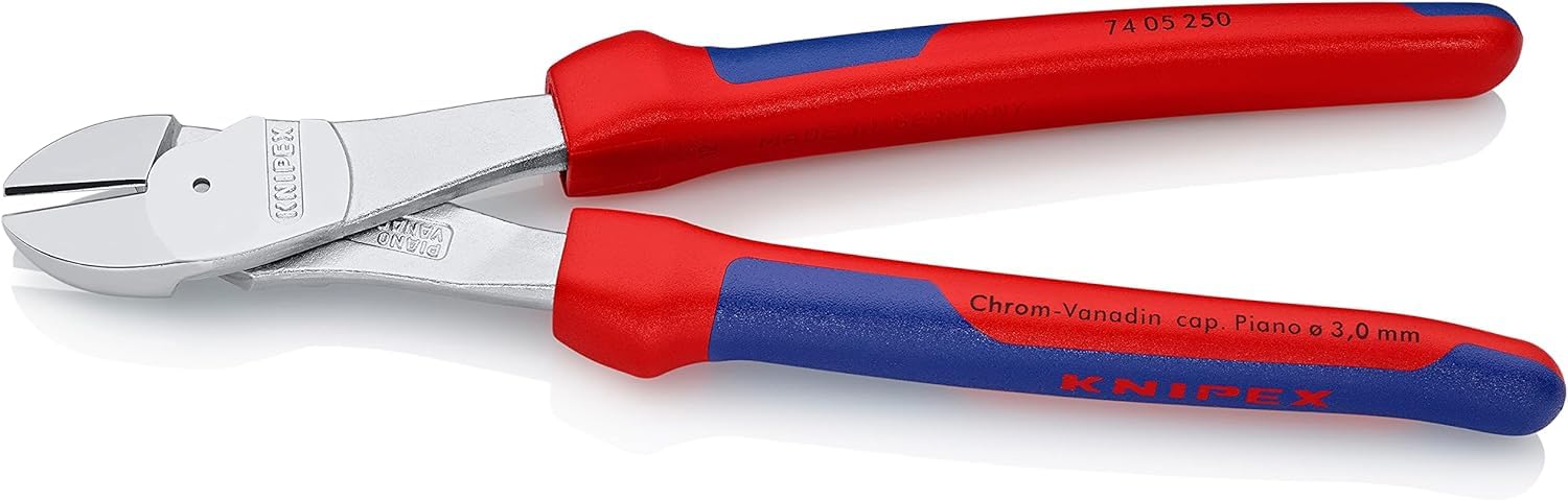 KNIPEX Kraft-Seitenschneider verchromt mit Mehrkomponenten-Hüllen 250 mm, 74 05 250 2