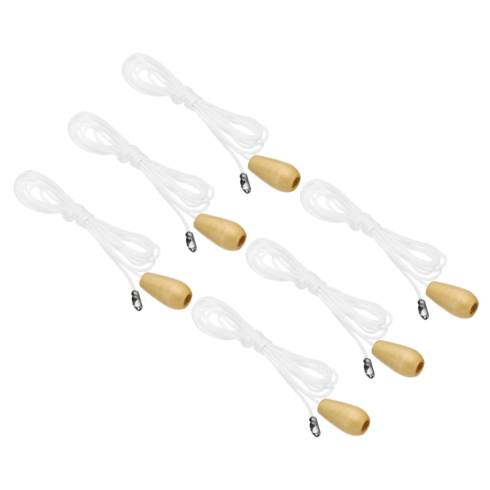 PATIKIL 1.5M 4.9ft Ceiling Pull Chain, 6 Pcs Pulls String Extender with Wooden Pendant for Fan Light Chandelier Table Lamp Pulling Switch, White