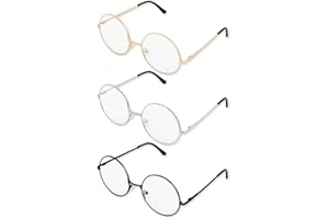 PLAY BLING Big 2-Inch Clear Lens Round Glasses Set of 3 Cosplay Metal Frame Fake Circular Glasses Circle Eyeglasses for Adult Women Men