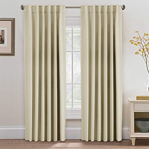 H.VERSAILTEX Thermal Insulated Curtain Back Tab/Rod Pocket Panels Room Darkening Curtains for Windows, 52" W x 84" L, Set of 2, Elegant Beige
