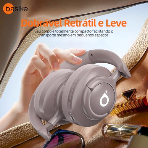 Basike Fone de Ouvido Bluetooth, ANC Cancelamento de Ruído Ativo Headphone Bluetooth 5.4 Headset com Microfone, Certificação Hi-Res Audio, 30 horas reprodução, LE29 (Rosa)