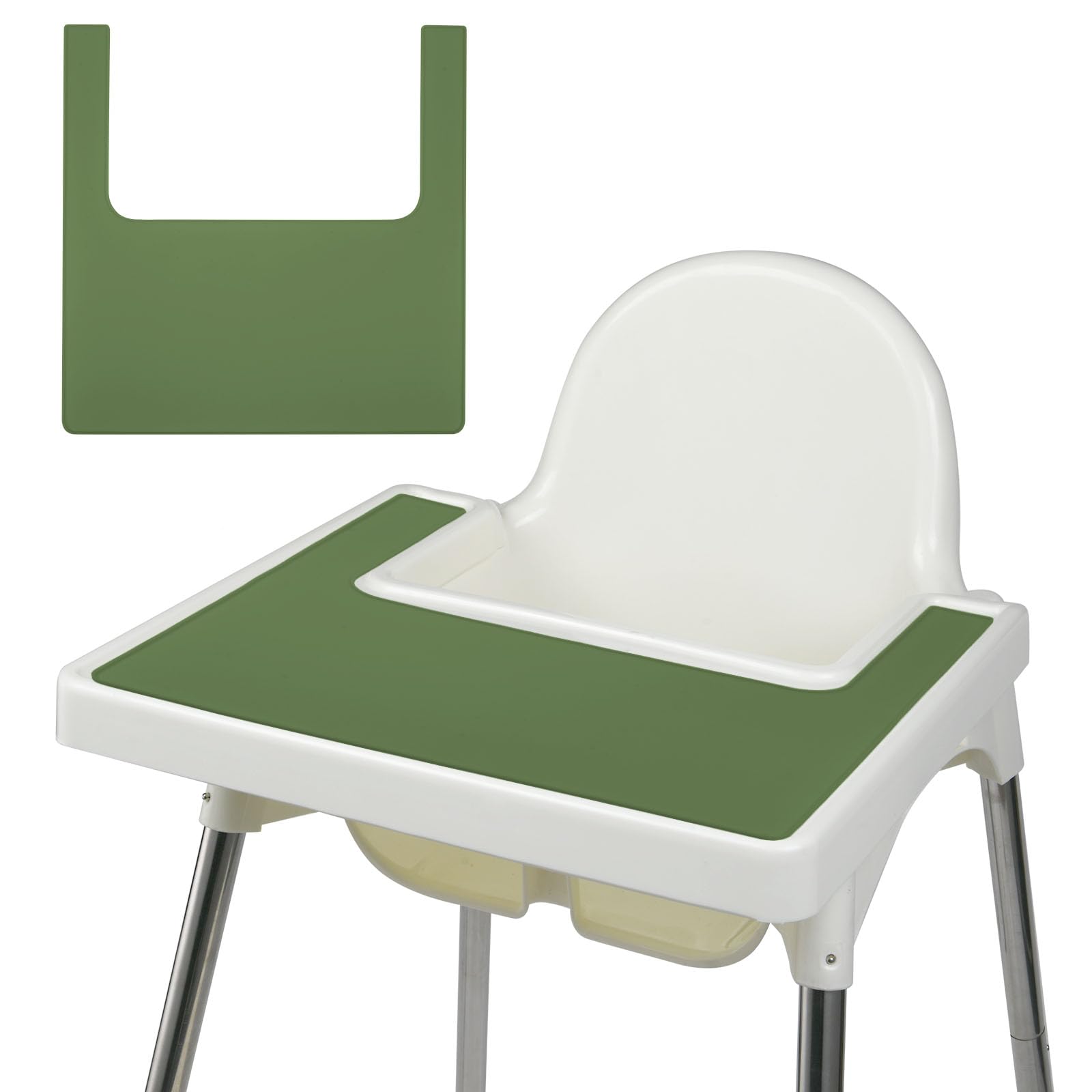 Vicloon High Chair Placemat, Silicone High Chair Mat Silicone Placemat Design for IKEA Antilop High Chair, BPA Free Easy to Clean, for Toddlers and Babies (Green)