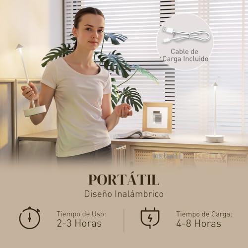 Juego de 2 Lámparas de Mesa Recargables por USB Regulables Blanco