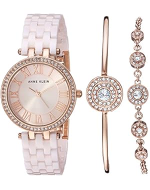 Women's AK/3072MACY Swarovski Crystal Accented Light Pink Ceramic Watch and Rose Gold-Tone Bracelet Set