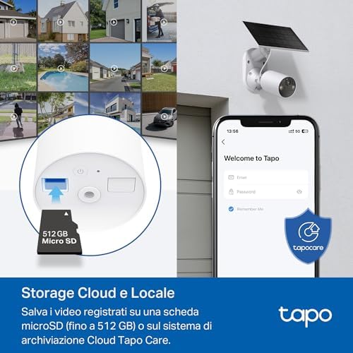 C410 KIT Telecamera WiFi Esterno ad Energia Solare, 2K 3MP, Batteria 6400mAh fino a 180 Giorni dopo una Singola Carica, Visione Notturna a Colori, Allarme Con Rilevamento del Movimento, IP65
