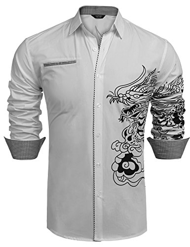 COOFANDY Men\'s Stylish Print Button Down Shirt Long Sleeve Casual Dress Shirt