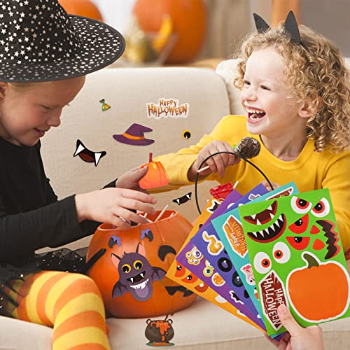 LovesTown 54PCS Halloween Stickers, Waterproof Halloween Make a Face Stickers Halloween Colors Sticker Toys for Kids Party Favors Halloween Activities
