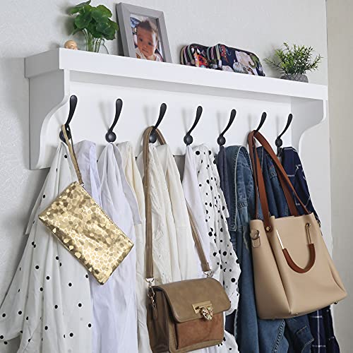WEBI Coat Rack Wall Mount with Shelf,35’’ Long White Shelf with Hooks