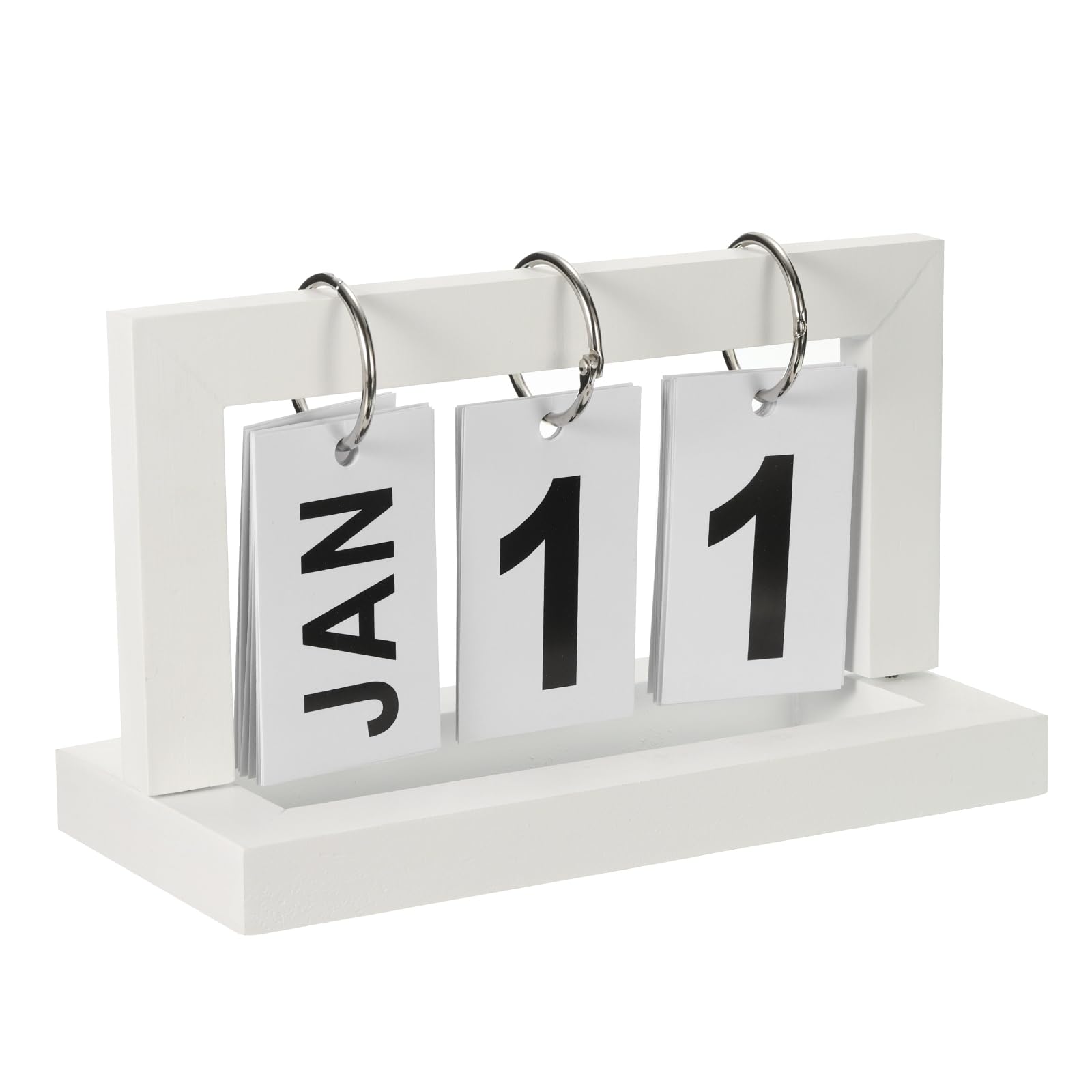 PATIKIL Vintage Wood Perpetual Calendar, Wooden Flip Calendar Turn Page Month Date Display for Desk Office Home Decoration, White