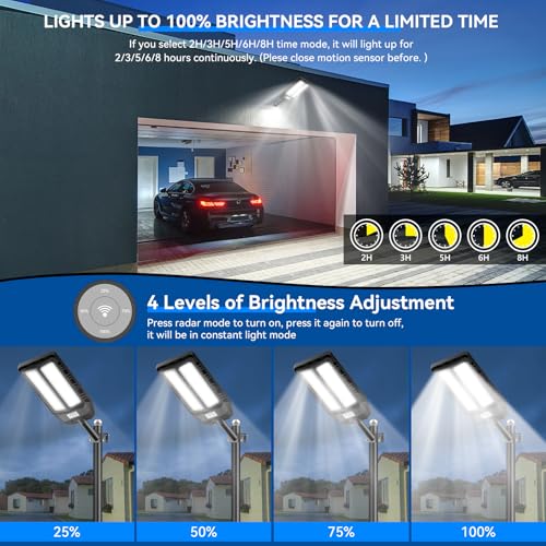 Adewalk 900 W Outdoor LED Solar Street Light with Remote Control, IP66 Waterproof Solar Street Light with Motion Sensor, 6500 K Super Bright Outdoor Garden Lights for Garage Road