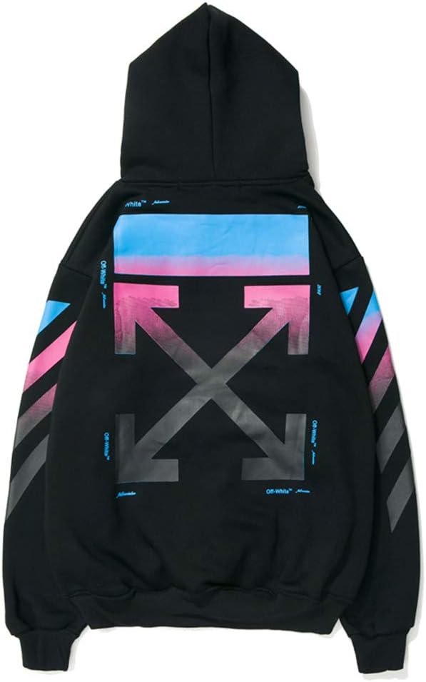 DoDui OW White Arrow red Print Loose Hooded Plus Velvet Men and Women Couple Sweater Coat