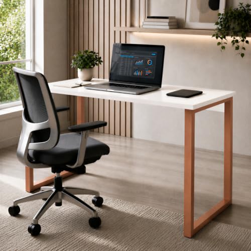 Mesa Escrivaninha Escritório Industrial 100x60cm MDF Premium Aço Cobre Rose