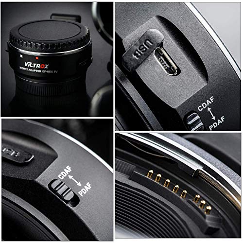 Viltrox EF-NEX IV High-Speed Auto-Focus Lens Mount Adapter Converter for Canon EF Lenses to Sony E Mount A9 A7 A7R A6300 A6500 NEX Series DSLR Cameras (Aperture Control, PDAF/CDAF Mode, USB Upgrade)