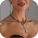 ZDPIQ Gothic Earrings Necklace Jewelry Set for Women Gold Heart Pendant Black Charm Beaded Necklace Gold Dangle Heart Chain Earrings Christmas Valentine Halloween Clothes Gift