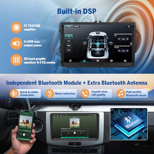 Eonon 9 Inch Android 14 3+32GB For VW Golf VI/V Polo Touran Passat T5 Seat Skoda, GPS Screen Sat Nav, Wireless Carplay, Android Auto, Rear Camera, Wi-Fi/Bluetooth/USB VWX7