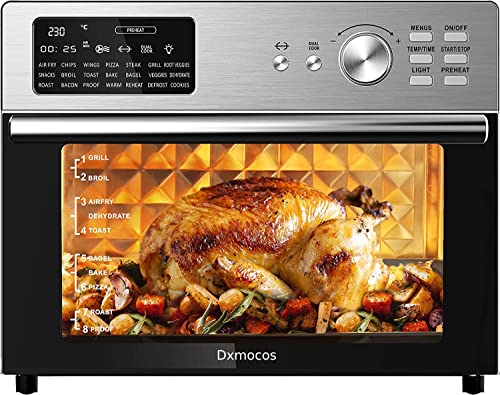 Dxmocos 30L Air Fryer Toaster Oven, Stainless Steel Air Fryer Rotisserie Combo, 21 in 1 Countertop Ovens, Innovative 360 ° Air Frying Technology, Large Air Fryers Oven