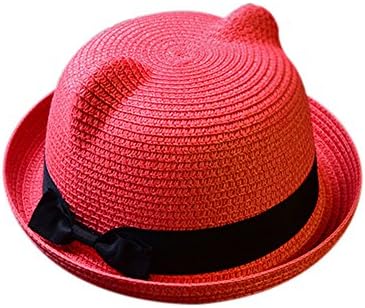 Skyingfly Summer Spring Women Lady straw cat ears shade sun hat Beach Hat (Watermelon Red)
