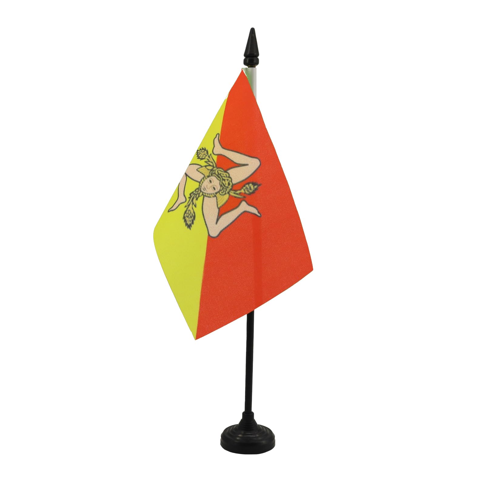AZ FLAG - Sicily Table Flag 4'' x 6'' - Sicilian Office Mini Banner 100% Polyester 15 x 10 cm - Mini Desk Flag with 10'' Pole and Black Plastic Base
