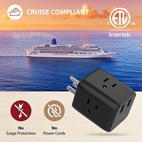 image for Cruise Power Strip No Surge Protector, ETL Listed, TROND 3-Outlet Exte