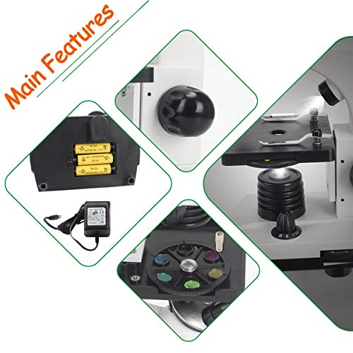 GazerOptics Science Microscope Kit for Kids Students with Prepared Specimen Slides and Smartphone Adapter, 40x-1280x Magnification - A Real Scientific Tool for STEM Learning