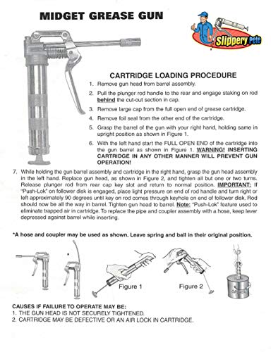 Slippery Pete Mini Pistol Grip Grease Gun. Heavy Duty Design for 3oz Cartridges. 12" Flexible Hose and 5" Rigid Extension Pipe - Thumbnail 3
